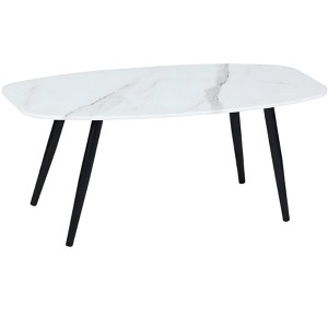 HomeRoots 43" White and Black Faux Marble And Steel Coffee Table - 1 of 4