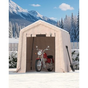 Heavy-Duty Outdoor Portable Storage Shed with 2 Roll-Up Doors & Vents, Waterproof UV-Resistant PE Tarp, Ideal Shelter for Motorcycles and Garden Tools - 1 of 4