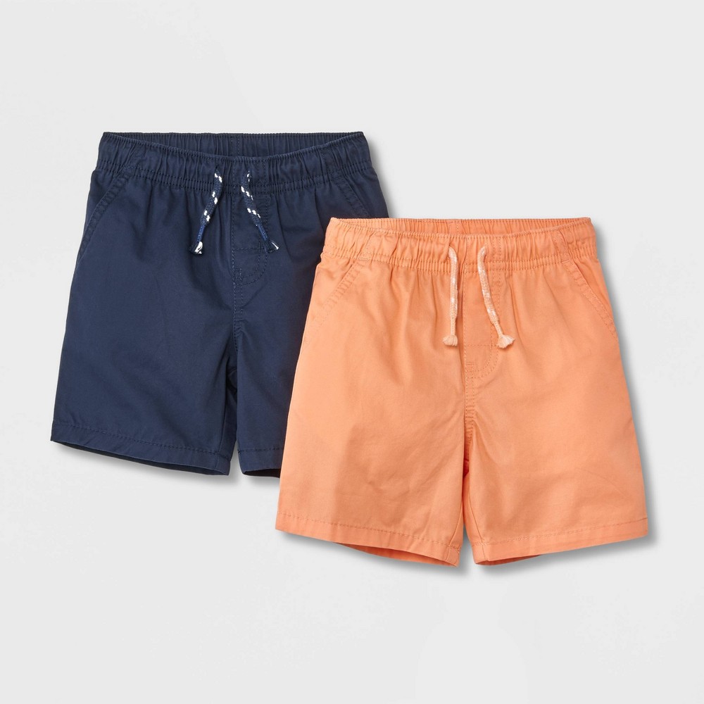 Toddler Boys' 2pk Pull-On Woven Shorts - Cat & Jack Peach Orange/Navy Blue Size 4T