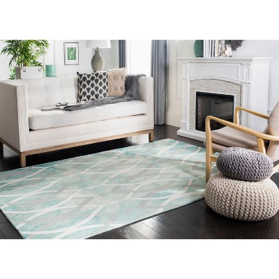 Green and Ivory Grey Hand-Tufted Wool 4' x 6' Area Rug