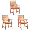 vidaXL Patio Dining Chairs with Cushions - Set of 3 - Solid Acacia Wood - Slatted Design - Gray Cushions - 2 of 4