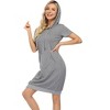 Women's Casual Short Sleeve Solid Color Pullover Hooded Tunic Dress with Kangaroo Pocket - 2 of 4