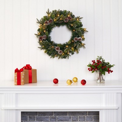 Snowed Pinecone Artificial Christmas Wreath with Clear LED Lights