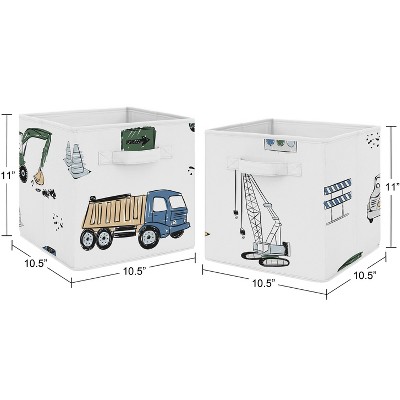 Kids' Green and Blue Construction Truck Fabric Storage Bins, Set of 2
