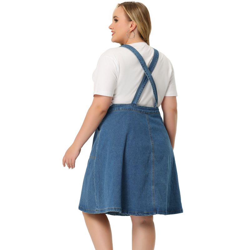 Agnes Orinda Women's Plus Size Overall Dress Button Adjustable Strap Denim Suspender Dresses, 4 of 7