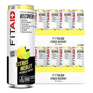 FITAID ZERO Citrus Medley, 5 Calories, Zero Sugar, Keto-Friendly, Number 1 Post-Workout Recovery Drink, BCAAs, Glucosamine 12 Fl Oz (Pack of 24) - 1 of 4