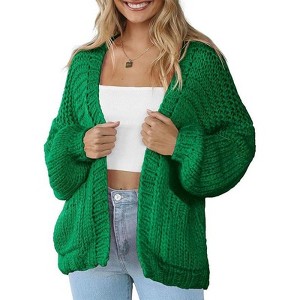 Coolmee Women's Open Front Chunky Knit Cardigan Loose Lantern Long Sleeve Oversized Sweater Coats with Pocket - 1 of 4