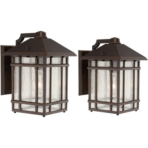 Kathy Ireland Sierra Craftsman Mission Outdoor Wall Light Fixtures Set Of 2  Rubbed Bronze 11 Seedy Glass For Post Exterior Barn Deck House Porch Yard  : Target