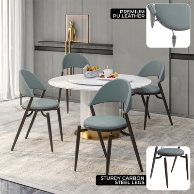 Venice Light Grey Leather Upholstered Side Chair with Metal Legs