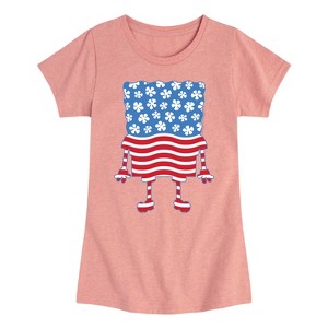 Girls' - SpongeBob SquarePants - Silhouette Stars Stripes Fitted Short Sleeve Graphic T-Shirt - 1 of 4