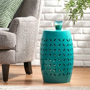 Apollos Modern Lace Cut Iron Side Table,12"Round End Table With Storage,Drum Accent Table-Cuddlewood - 1 of 4