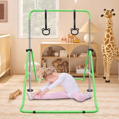 VisioGear Kids Gymnastic Bar, Multi-Functional Adjustable Height Children's Horizontal Gymnastic Bar With Bear Rings, Green, 39"*57"*51"