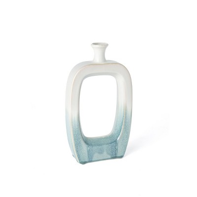HomeRoots 14" Aqua And White Ombre Ceramic Table Vase
