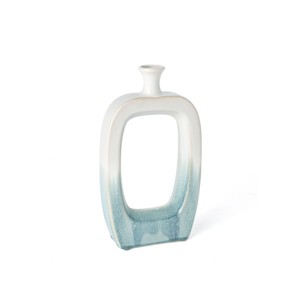 HomeRoots 14" Aqua And White Ombre Ceramic Table Vase - 1 of 4