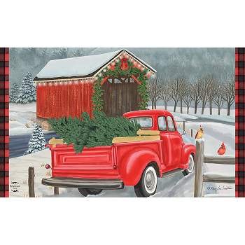 Briarwood Lane Festive Covered Bridge Christmas Doormat Red Pickup Truck Indoor Outdoor 30" x 18"