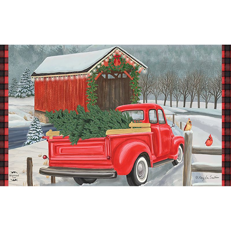 Briarwood Lane Festive Covered Bridge Christmas Doormat Red Pickup Truck Indoor Outdoor 30" x 18", 1 of 5