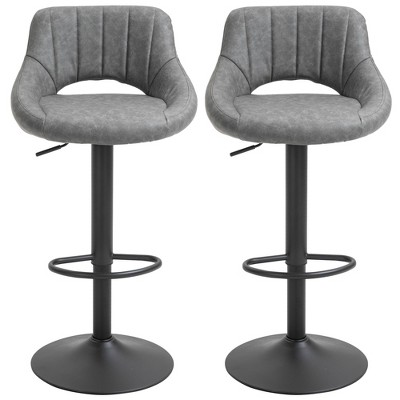Adjustable Height & 360-Degree Swivel Gray Leather Bar Stool Set