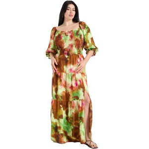 June + Vie by Roaman's Women's Plus Size Off-The-Shoulder Smocked Cropped Top - 1 of 4