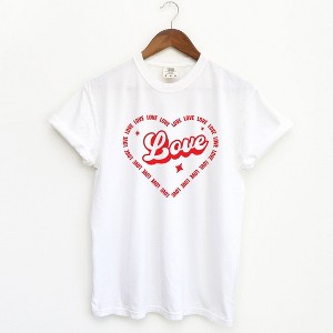 Simply Sage Market Women's Love Heart Outline Short Sleeve Garment Dyed Tee - 1 of 4