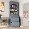Set of 2, 83.7"H Freestanding Kitchen Pantry Cabinet with Faux Marble Top, 5 Storage Drawers and Adjustable Shelves for Dining-The Pop Home - 3 of 4