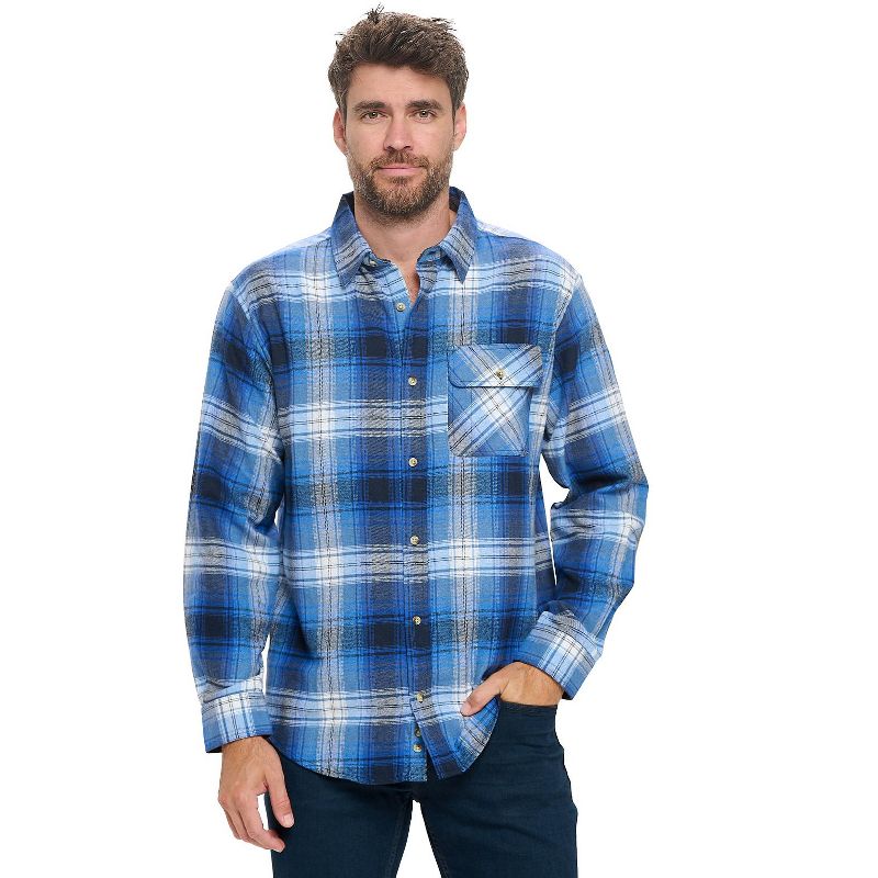 Ashford & Brooks Mens Flannel Button Down Plaid Long Sleeve Casual Shirt For Everyday Comfort And Warmth Wear | Black Denim Plaid | X-Large