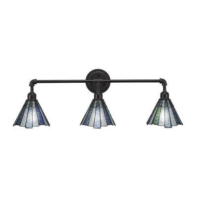 Toltec Lighting Vintage 3 - Light Vanity in  Dark Granite with 7" Sea Ice Art Glass Shade