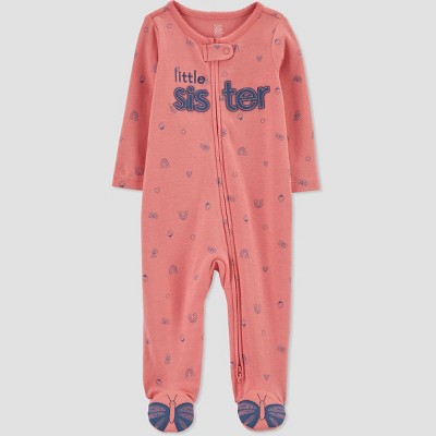 Image of Baby Girls' Butterfly 'Little Sister' Footed Pajama - Just One You® made by carter's Pink Newborn
