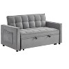 Pull Out Convertible Sofa Bed - Full Size Light Grey Velvet Tufted Sleeper, 3-Level Adjustable Backrest w/ 2 Pockets & 2 Pillows for Apartment - 4 of 4