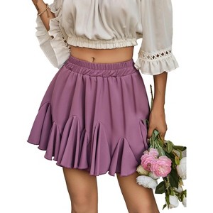 Women's Pleated Skater Skirt - High Waist Flared Mini with Ruffles for Casual Wear Purple Red Purple Red Large - 1 of 4