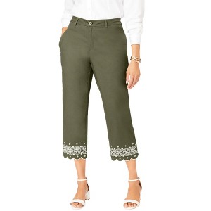 Jessica London Women's Plus Size Stretch Poplin Classic Cropped Straight Leg Pant - 1 of 4