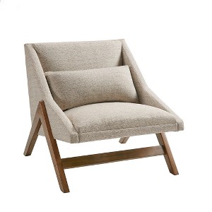 VYNXARIA Accent Chair，Rubber Solid Pecan Wood Finish£¬Recessed Arm Style£¬Brown - 1 of 4