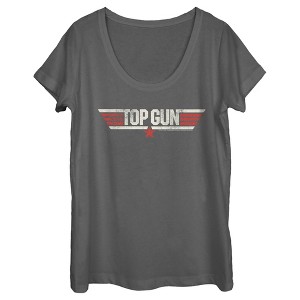 Women's Top Gun Logo Distressed Scoop Neck - 1 of 4