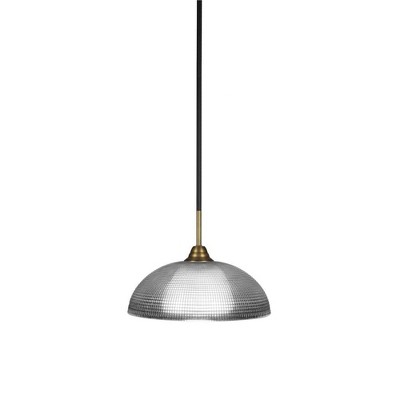 Toltec Lighting Paramount 1 - Light Pendant in  Matte Black/Brass with 13" Clear Ribbed Shade