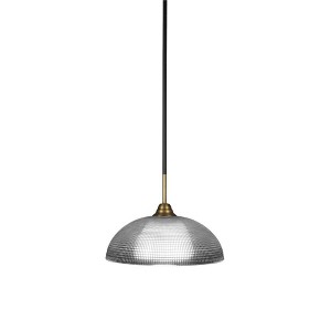 Toltec Lighting Paramount 1 - Light Pendant in  Matte Black/Brass with 13" Clear Ribbed Shade - 1 of 1