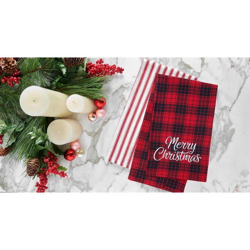 C&F Home 27" x 18" "Merry Christmas" Sentiment on Red and Black Plaid Background Cotton Embroidered Woven Kitchen Towel Decor Decoration, 3 of 7