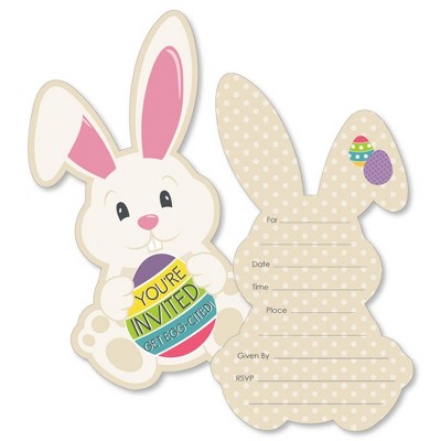 Big Dot of Happiness Hippity Hoppity - Shaped Fill-in Invitations - Easter Bunny Party Invitation Cards with Envelopes - Set of 12