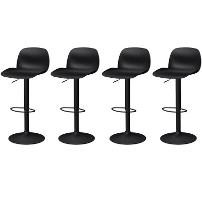 HomeRoots Set of Four Black Heavy Duty Plastic and Metal Mid Back Adjustable Height Swivel Bar Chairs