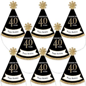 Big Dot of Happiness Adult 40th Birthday - Gold - Mini Cone Birthday Party Hats - Small Little Party Hats - Set of 8 - 1 of 4