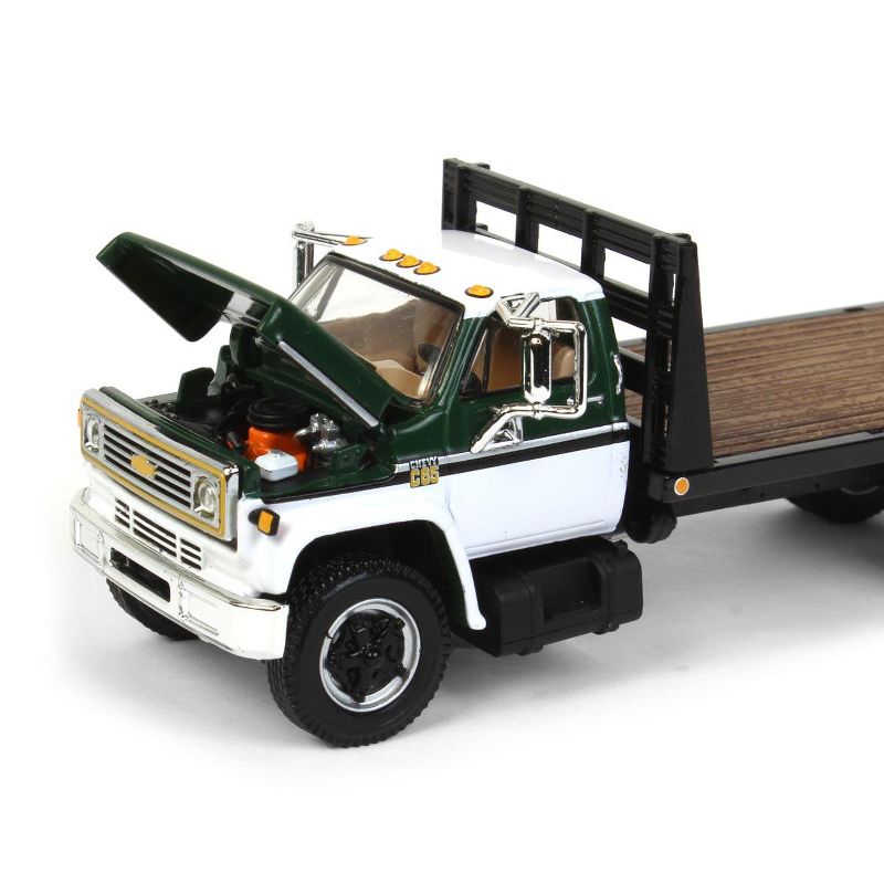 1/64 White & Green Chevy C65 Single Axle Truck With Black Flatbed, DCP By First Gear 60-1022, 5 of 7