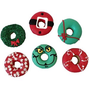 Christmas Donuts Dog Treats- Set of 6- Wreath, Santa, Present & More! - 1 of 2