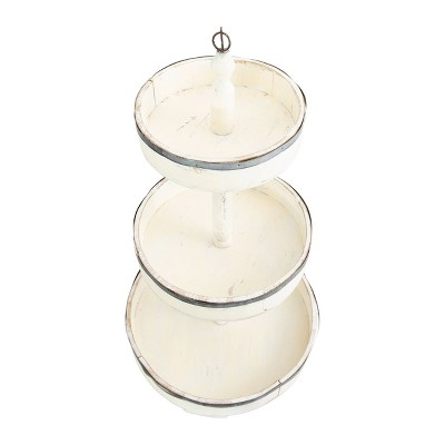 White Wood and Metal Round 3-Tier Tray Server