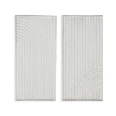 HomeRoots Set of Two White Metal Abstract Hanging Dimensional Sculptures