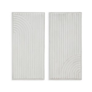 HomeRoots Set of Two White Metal Abstract Hanging Dimensional Sculptures - 1 of 4