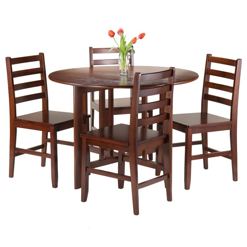 5pc Alamo Drop Leaf Dining Set with Ladder Back Chairs Wood/Walnut - Winsome, 3 of 10