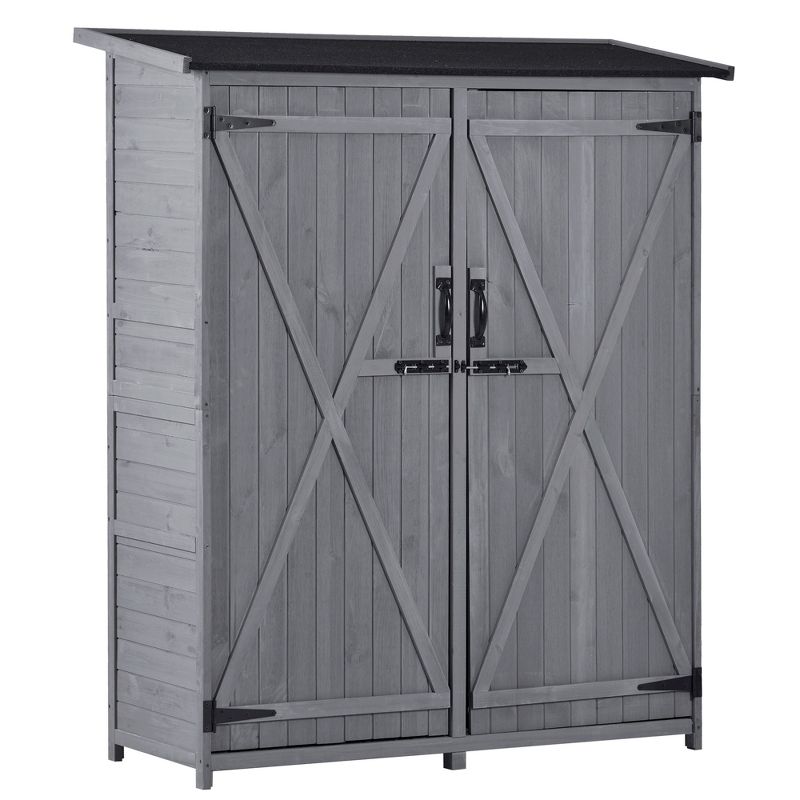 Patio 5.3ft x4.6ft Wood Storage Shed, Tool Storage Cabinet with Waterproof Asphalt Roof, Double Lockable Doors and 3-tier Shelves-ModernLuxe, 4 of 13