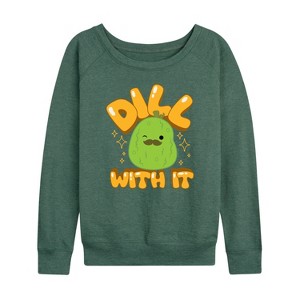 Women's - Squishmallows - Dill With It Charles Pickle Lightweight French Terry Wide Neck Long Sleeve Graphic Shirt - 1 of 4
