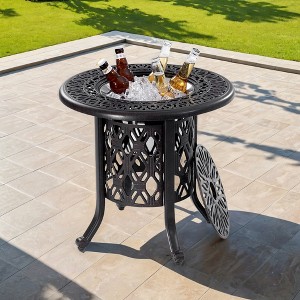 Christopher Knight Home Channing Outdoor 21" Round Aluminum Side Table with 304 Stainless Steel Ice Bucket - 1 of 4