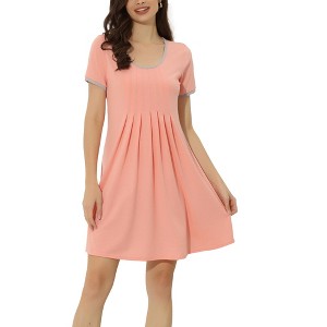 cheibear Women's U Neck Short Sleeve Lounge Dress Pajama Nightgown - 1 of 4