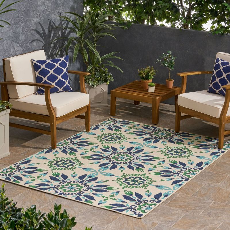 Gladis Medallion Outdoor Rug Ivory/Blue - Christopher Knight Home, 4 of 7