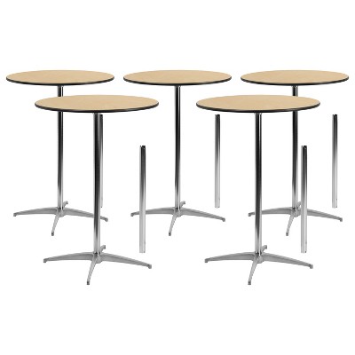 Flash Furniture Lars 30'' Round Wood Cocktail Table with 30'' and 42'' Columns - Set of 5